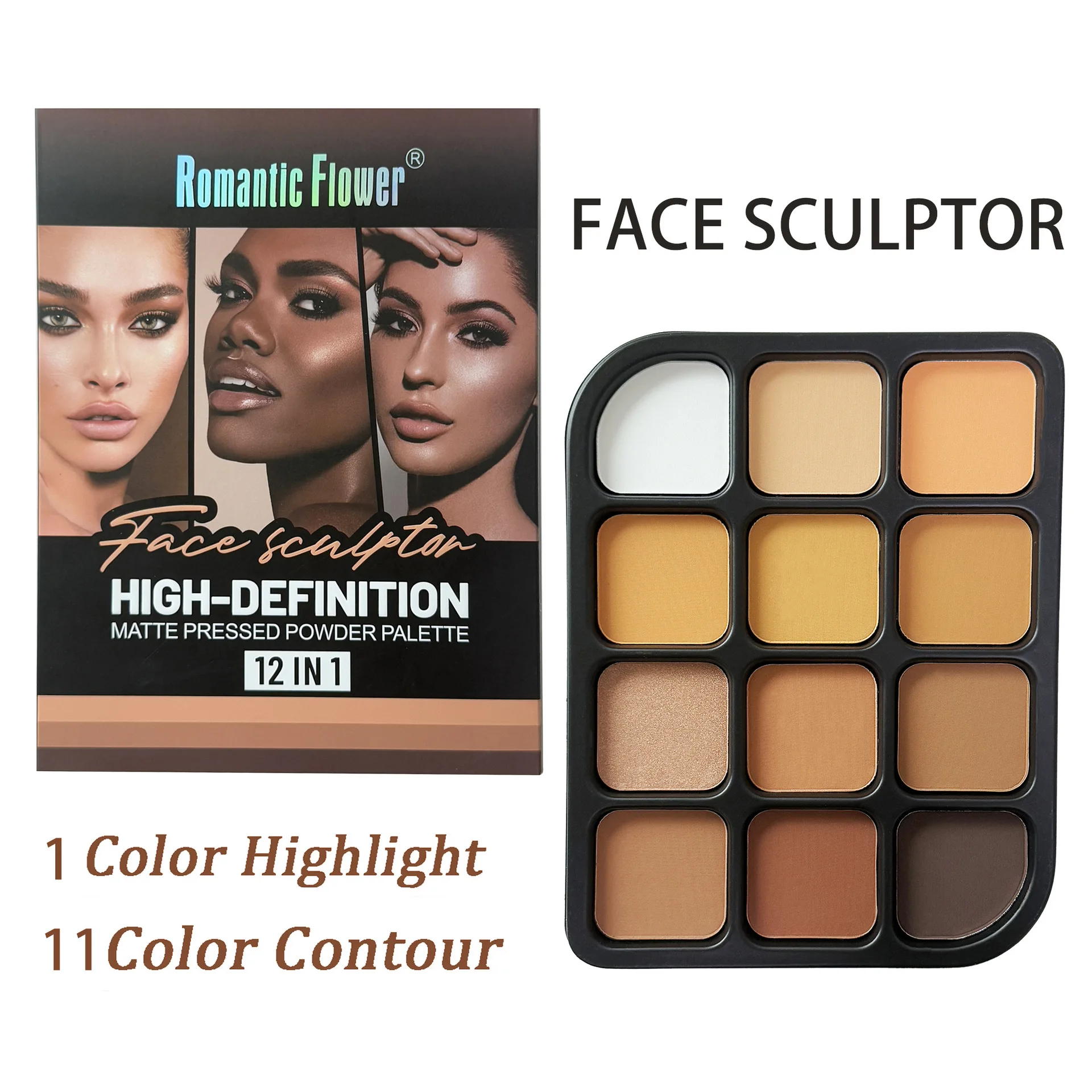 Paleta de contorno mate de 12  - Highlighter Bronzer Palette reseña y precio